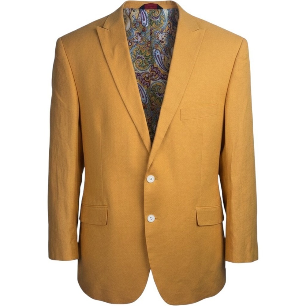 Linea Uomo 48R Linen Blend Sport Coat Blazer Mustard Paisley Lined